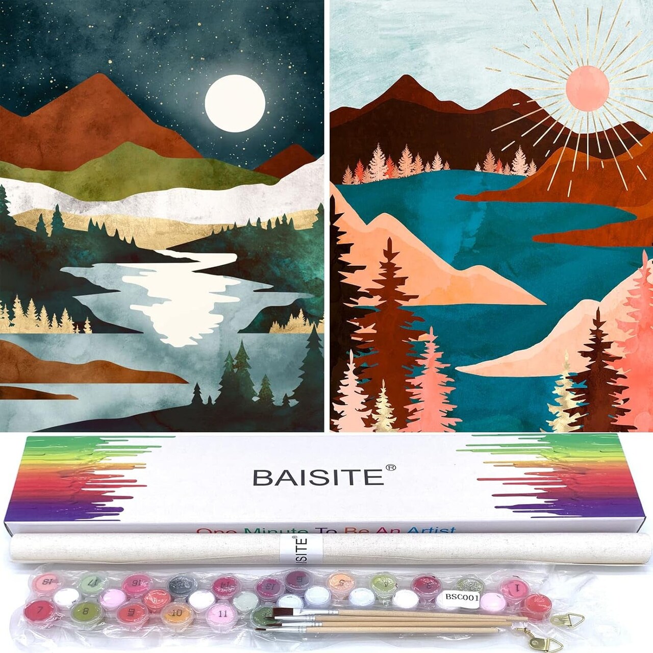 Paint by Numbers for Adults Beginners and Kids,12 Wx16 L 2 Pack Canvas  Pictures Drawing Paintwork with 8 Pcs Wooden Paintbrushes,Acrylic  Pigment-1112